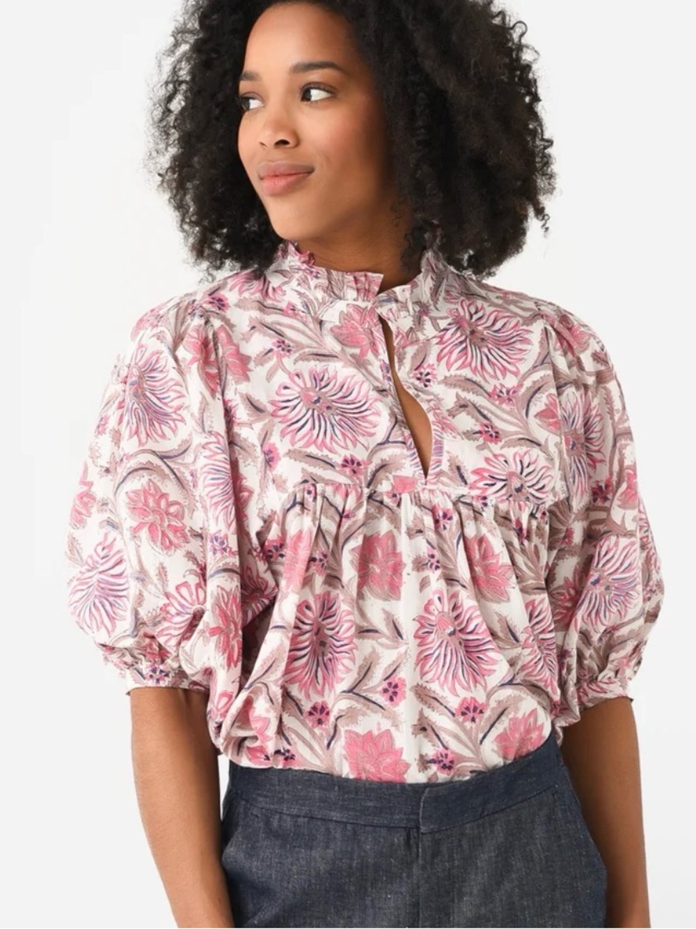 NWOT Sur La Vague Pink Floral Peasant Blouse